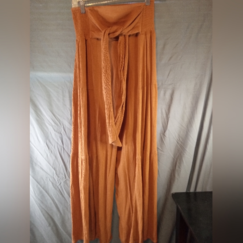 Women's Rewash Tan High Waisted Wide-Leg Jumpsuit